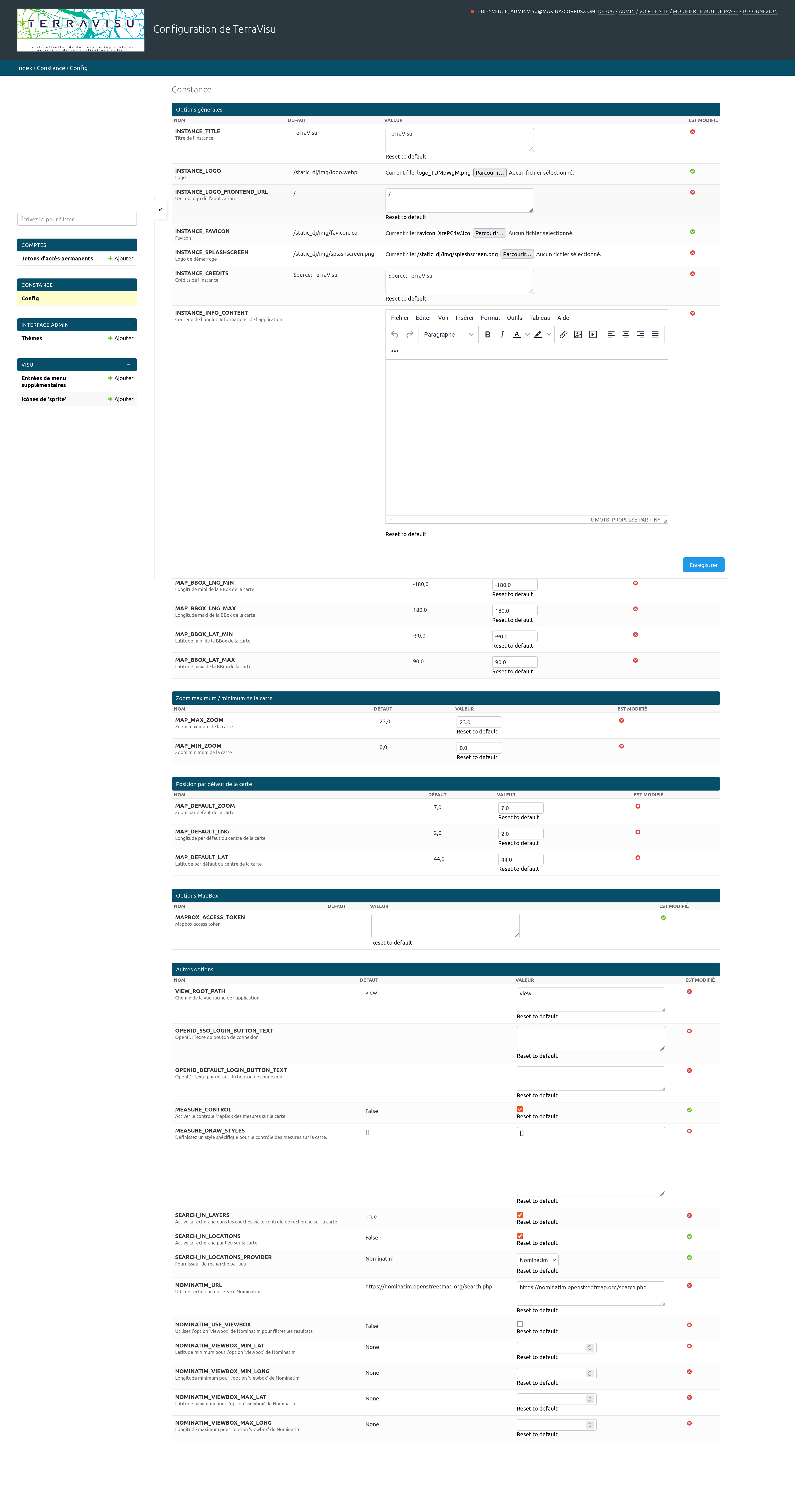 Page de configuration