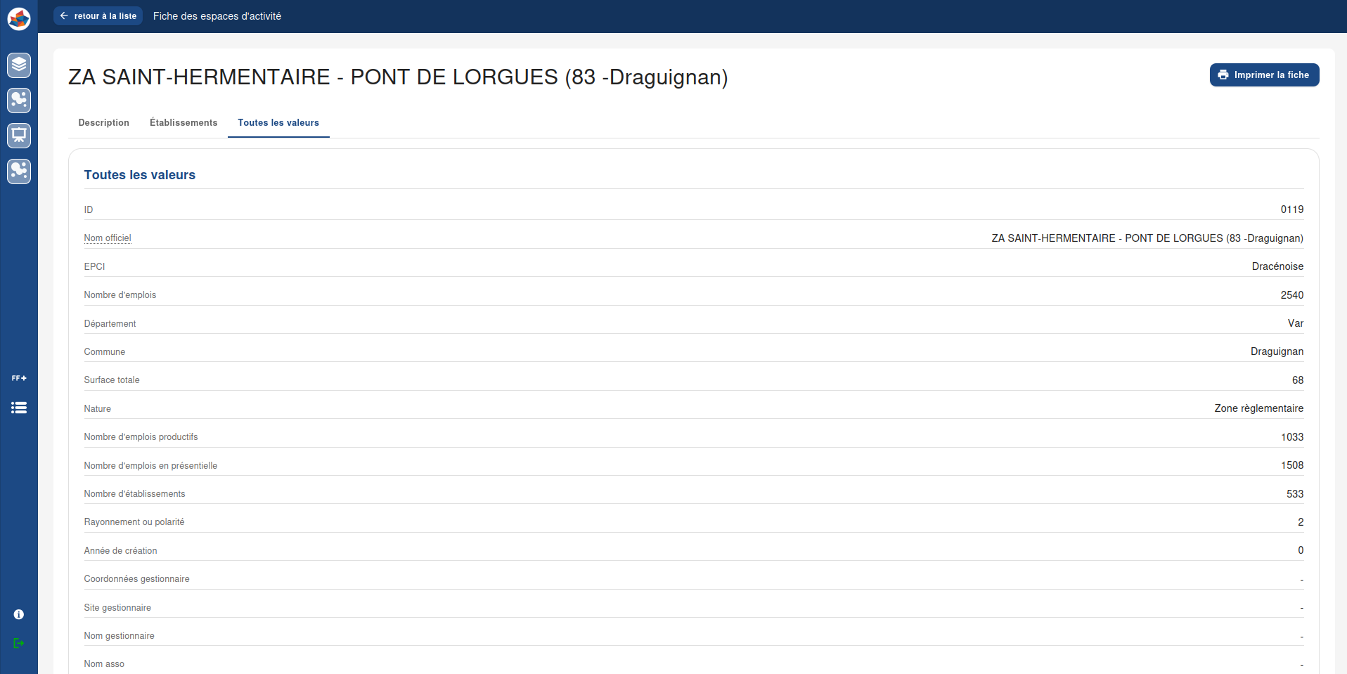 Consultation d'un onglet de fiche détaillée