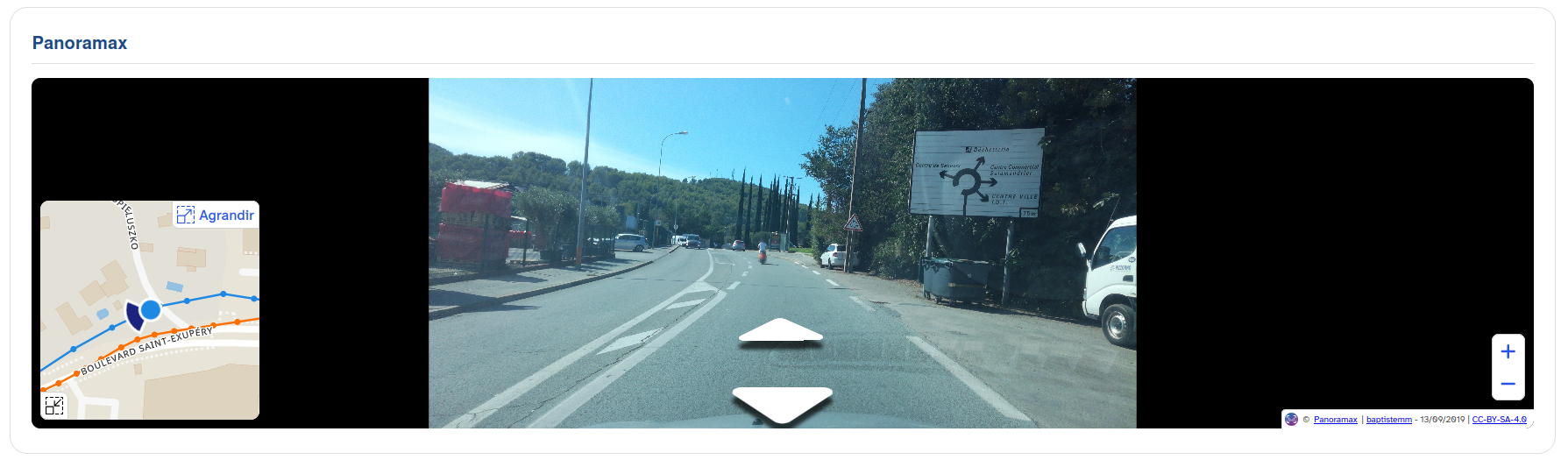 Rendu d'une section de type "Panoramax"